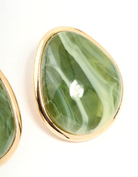 Gold Green Marble Organic Stud Earrings - link has visual effect only