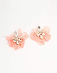 Pink Fabric Diamante Marquise Cluster Flower Petal Earrings - link has visual effect only