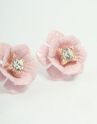 Rose Gold Diamante Pearl & Flower Stud Earrings 3-Pack - link has visual effect only