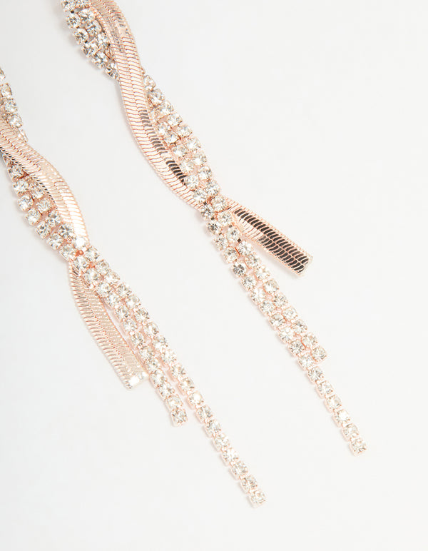 Rose Gold Diamante Cupchain Drop Earrings