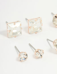 Rose Gold Diamante Mixed Cut Stud Earrings 5-Pack - link has visual effect only