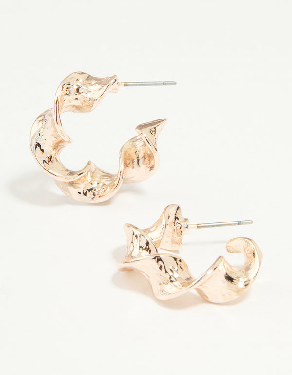 Rose Gold Organic Twisted Hoop Earrings