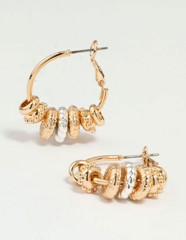 Mixed Metals Textured Rondell Hoop Earrings