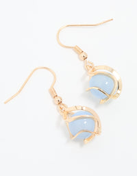 Gold Wire Wrapped Blue Beaded Drop Earrings - link has visual effect only
