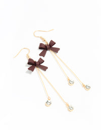 Gold Diamante Brown Bow Drop Earrings - link has visual effect only