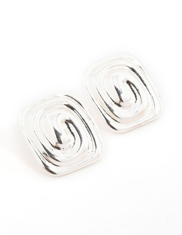 Silver Square Swirl Stud Earrings