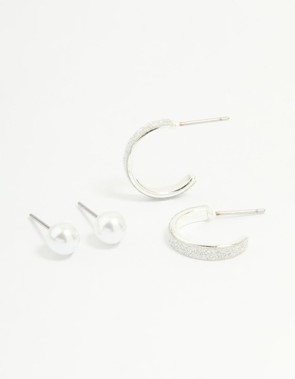 Silver Glitter Paper & Pearl Stud Earrings 2-Pack