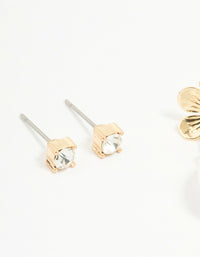 Gold Pearl Flower & Diamante Stud Earrings 2-Pack - link has visual effect only