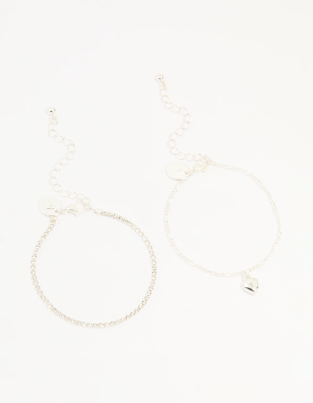 Silver Diamante Tennis Bracelet & Heart Bracelet 2-Pack