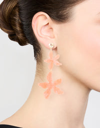 Gold Pink Acrylic Flower Layered Drop Earrings - link has visual effect only
