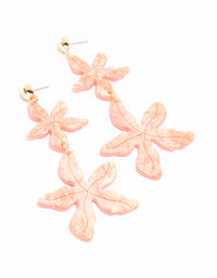 Gold Pink Acrylic Flower Layered Drop Earrings - link has visual effect only
