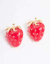 Gold Red Strawberry Stud Earrings - link has visual effect only