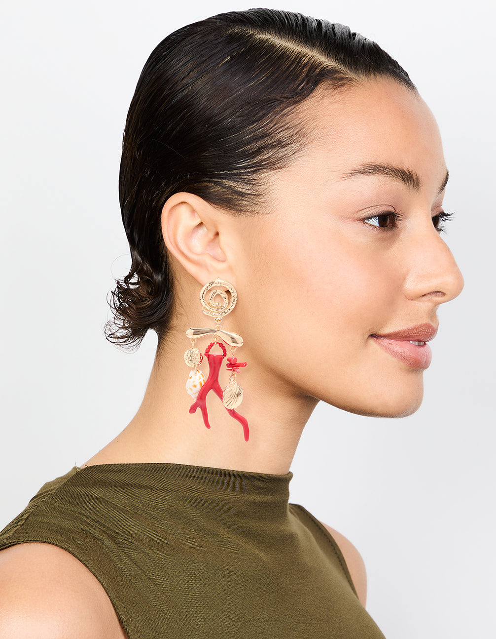 Gold Marble Coral Shell Drop Earrings