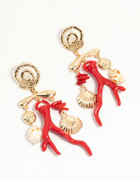 Gold Marble Coral Shell Drop Earrings - link has visual effect only