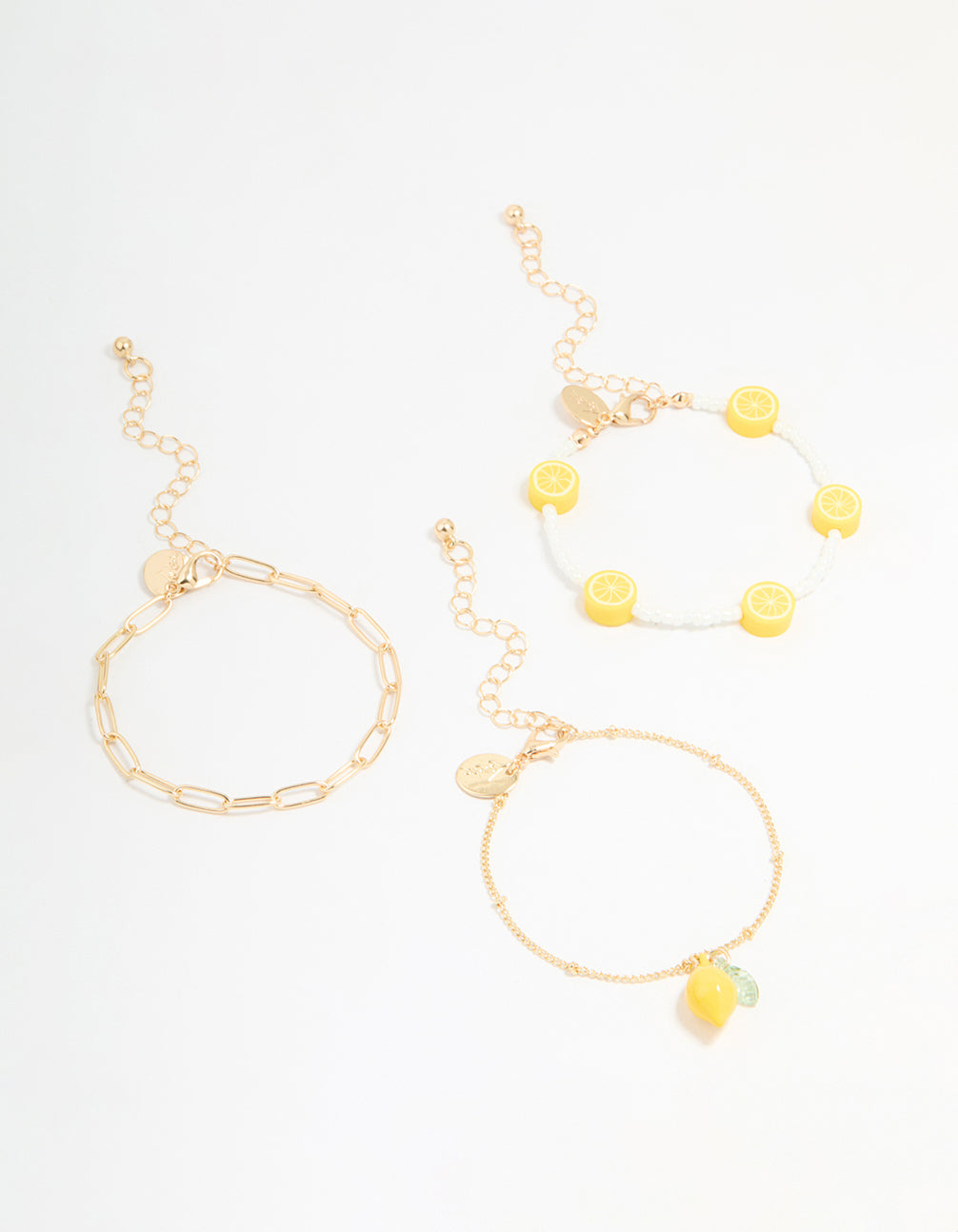 Gold Chain & Lemon Charm Bracelets 3-Pack