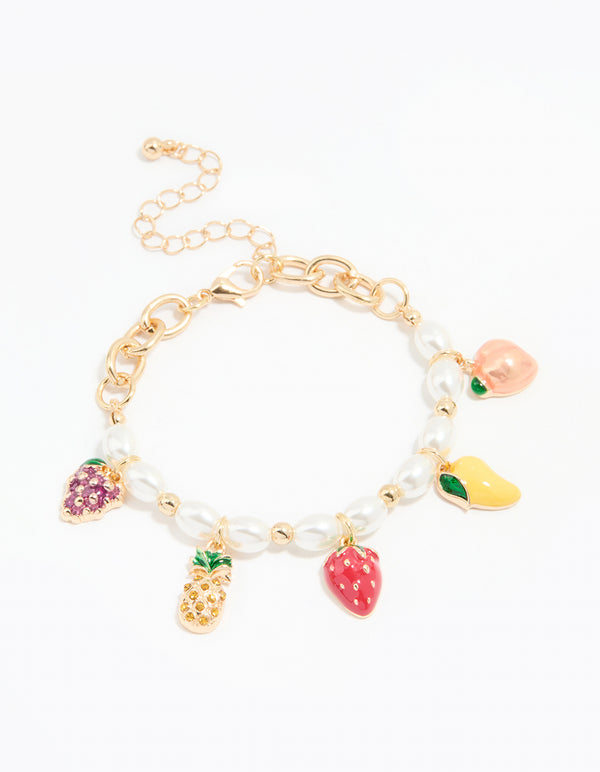 Gold Summer Fruit Charm Bracelet