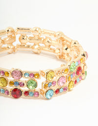 Gold Multicoloured Diamante Circe & Rectangle Stretch Bracelet - link has visual effect only