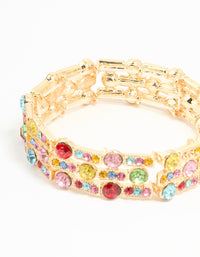 Gold Multicoloured Diamante Circe & Rectangle Stretch Bracelet - link has visual effect only