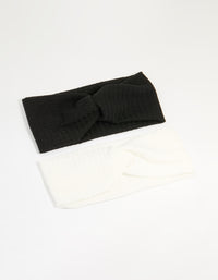 White & Black Fabric Textured Twist Stretch Headbands 2-Pack - link has visual effect only