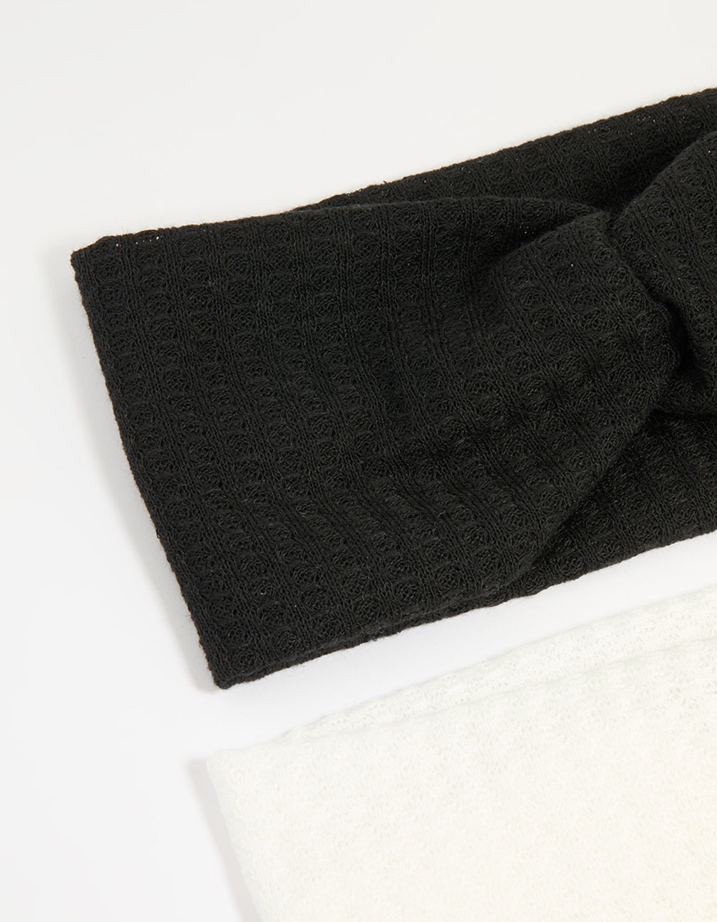 White & Black Fabric Textured Twist Stretch Headbands 2-Pack