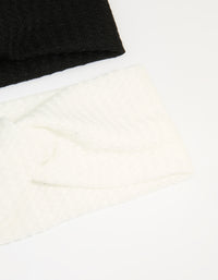 White & Black Fabric Textured Twist Stretch Headbands 2-Pack - link has visual effect only