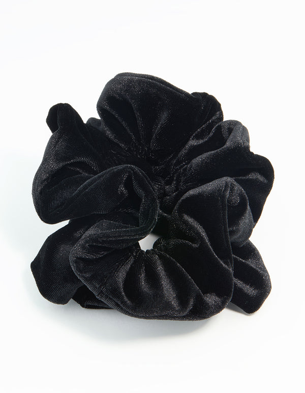 Black Velvet Fabric Large Ruffled Scrunchie