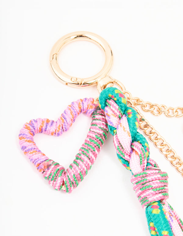 Green & Pink Rope Heart Charm Key Chain
