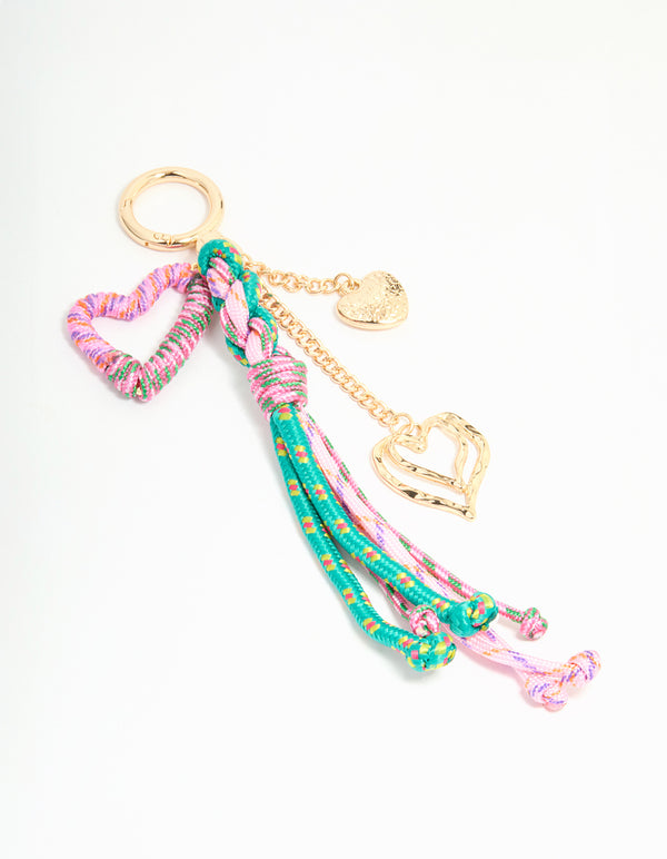 Green & Pink Rope Heart Charm Key Chain