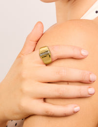 Waterproof Gold Plated Stainless Steel Cubic Zirconia Statement Ring - link has visual effect only