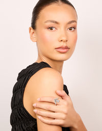 Silver Plated Princess Cut Cubic Zirconia Ring - link has visual effect only