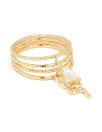 Gold Plated Pearl Snake Layered Ring - link has visual effect only
