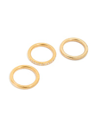 Elegant waterproof gold plated triple band stacking rings in a 3-pack front view - link has visual effect only