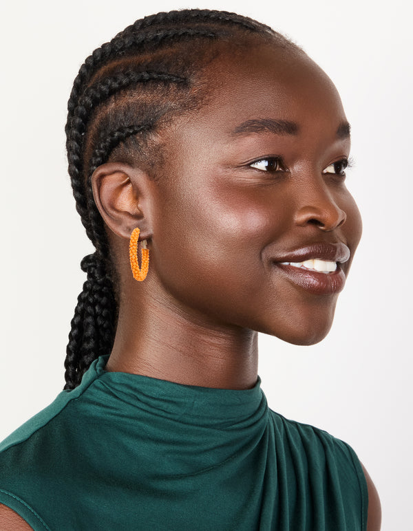 Gold Orange Beaded Hoop Earrings