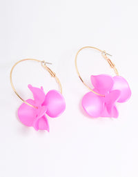 Gold Pink Pearlised Flower Hoop Earrings - link has visual effect only