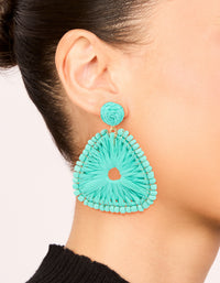 Gold Aqua Blue Raffia Triangular Drop Earrings - link has visual effect only