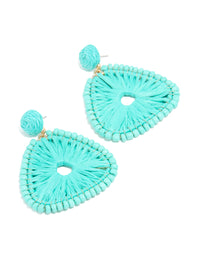 Gold Aqua Blue Raffia Triangular Drop Earrings - link has visual effect only