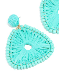 Gold Aqua Blue Raffia Triangular Drop Earrings - link has visual effect only