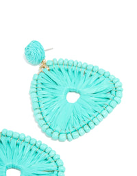 Gold Aqua Blue Raffia Triangular Drop Earrings - link has visual effect only