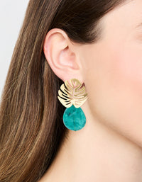 Gold Blue Stone Leaf Drop Earrings - link has visual effect only