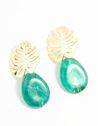 Gold Blue Stone Leaf Drop Earrings - link has visual effect only