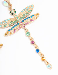 Gold Multicoloured Diamante Dragonfly Drop Earrings - link has visual effect only