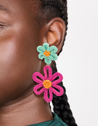 Gold Double Blue & Pink Statement Flower Drop Earrings - link has visual effect only