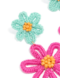 Gold Double Blue & Pink Statement Flower Drop Earrings - link has visual effect only