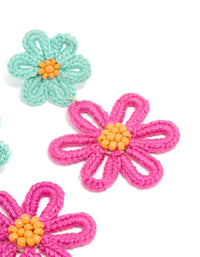 Gold Double Blue & Pink Statement Flower Drop Earrings - link has visual effect only