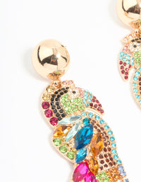 Gold Multicoloured Diamante Parrot Drop Earrings - link has visual effect only