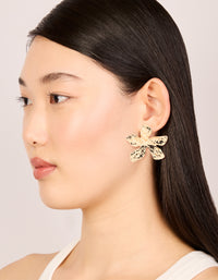 Gold Textured Flower Large Stud Earrings - link has visual effect only