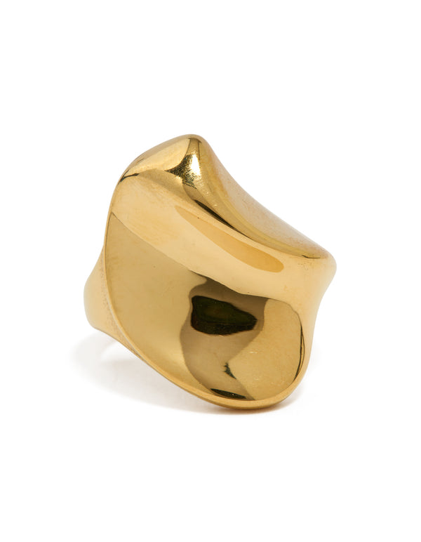 Waterproof Gold Plated Stainless Steel Curved Statement Ring