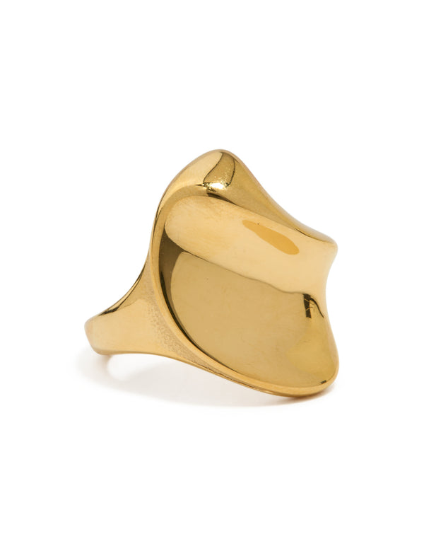 Waterproof Gold Plated Stainless Steel Curved Statement Ring