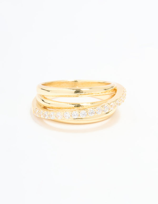 Gold Plated Cubic Zirconia Triple Layer Ring