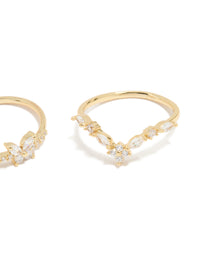 Gold Plated Cubic Zirconia Butterfly & Pointed Rings 3-Pack - link has visual effect only